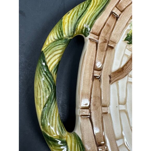 TAKAHASHI ANTIQUA Embossed Grapes Basket Weave Majolica 16" 2 Handled Platter - Picture 8 of 10